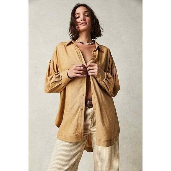 Free People Boho Oversized Tie Dye Buttondown Linen Blend Shirt Size M $198 - Picture 3 of 7